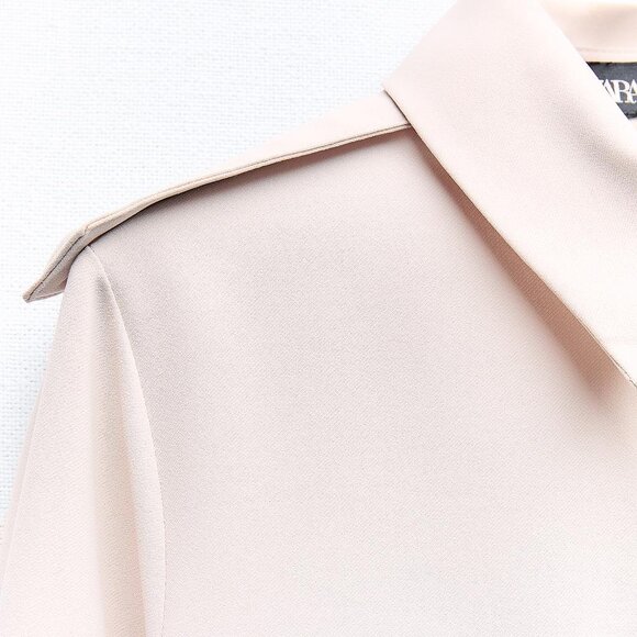 ZARA Tailored Collar Ruched Midi Dress - NEW - S - Picture 4 of 5